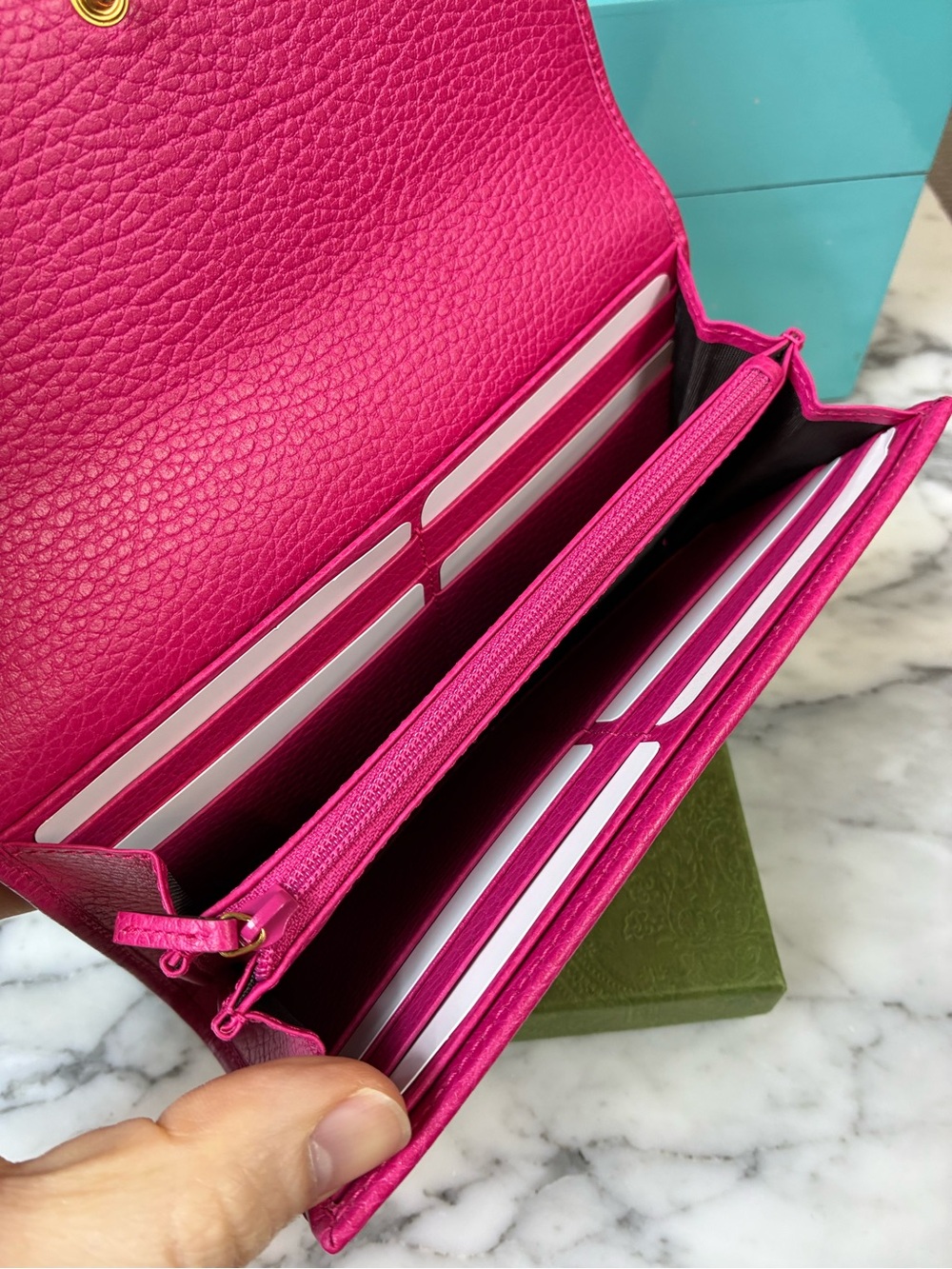 Gucci Hot Pink GG Marmont Leather Flap Wallet - NWOT Authentic - Picture 9 of 13